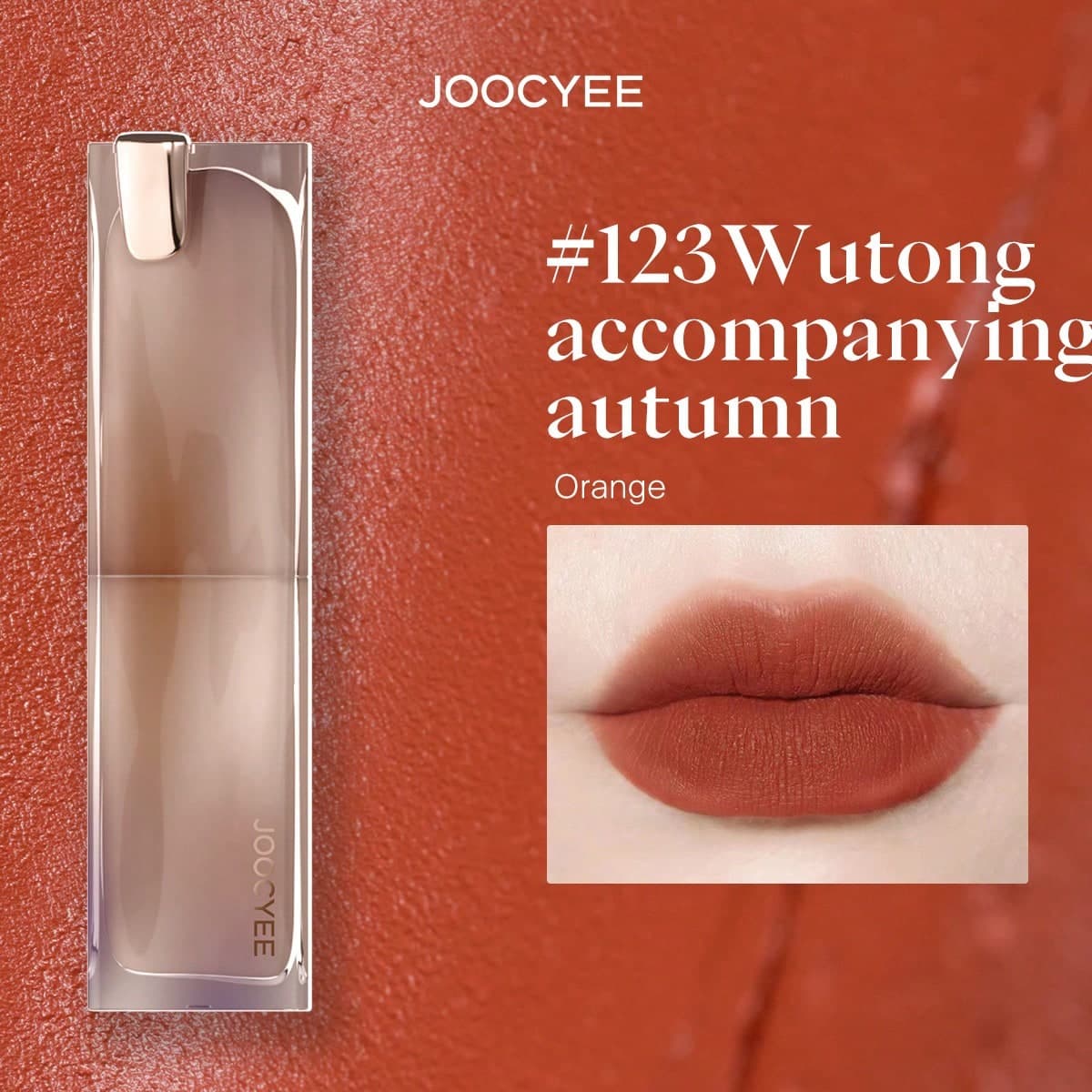 Rouge Ã lÃ¨vres mat Ã longue tenue 123 Wutong, couleur vive Ã fort impact avec une texture crÃ©meuse et lisse pour accompagner l\"automne