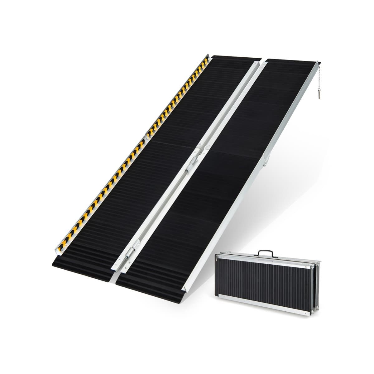 CostwayRampe D’accès en Aluminium avec Plaque de Transition et Surface Antidérapante Autocollants D'avertissement Réfléchissants Rampe de Seuil pour