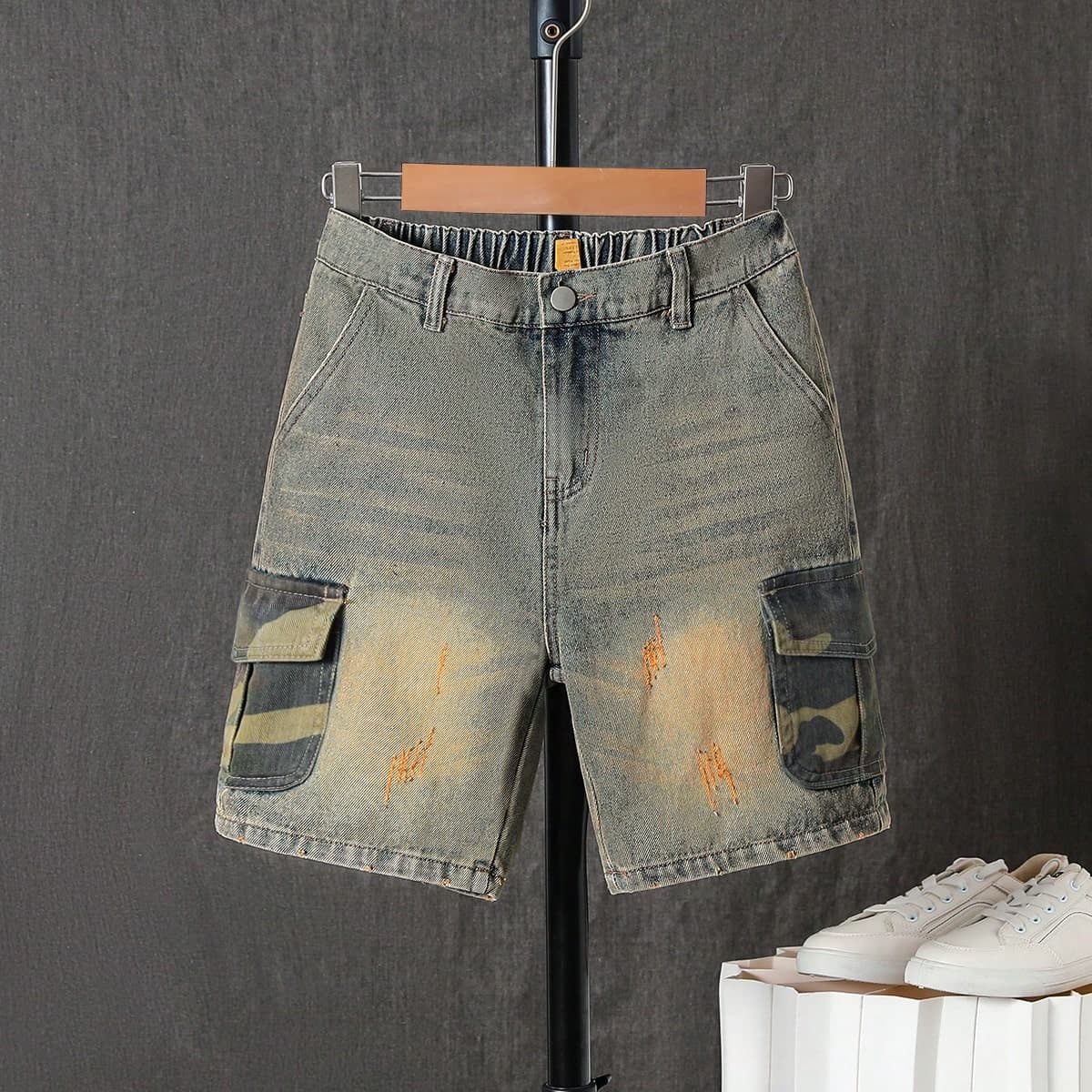 Shorts en denim de style de vêtements de travail camouflage pour garçon de Transitions avec poches