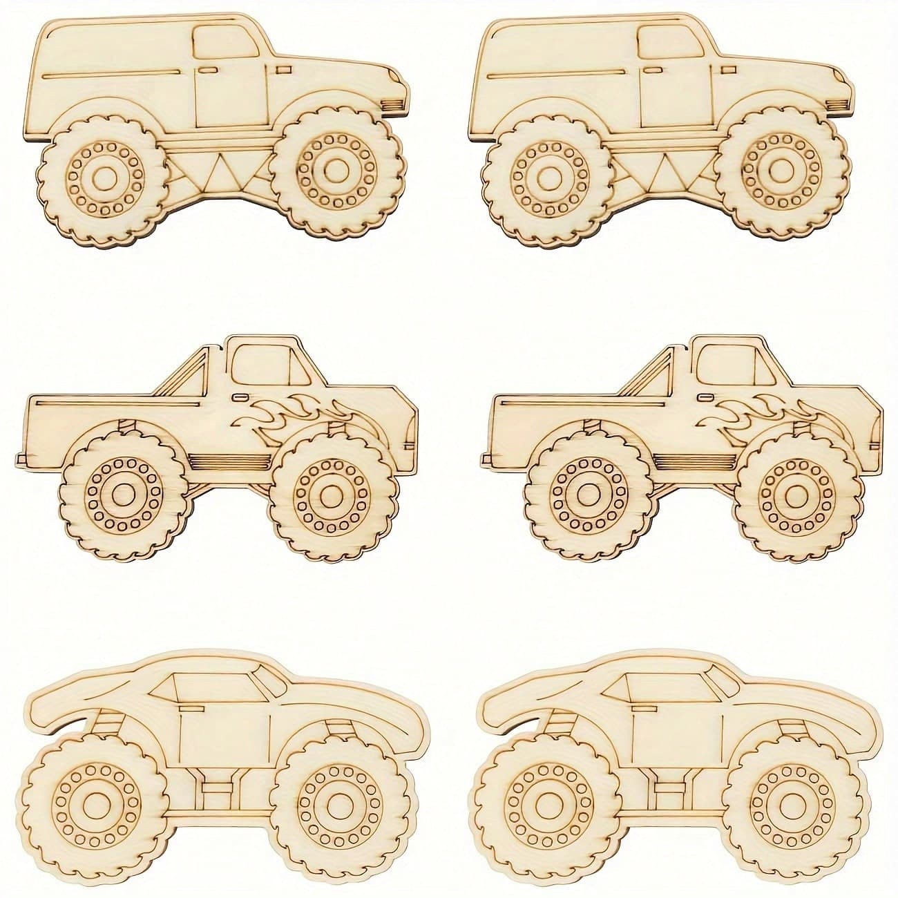 21 pièces Découpes de camion-monstre en bois non fini pour étiquettes de cadeaux DIY, décorations de fête à domicile et projets d'artisanat